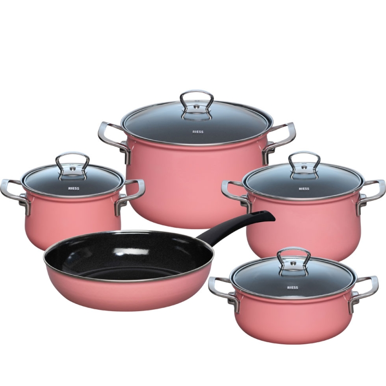 Riess Topfset 5-teilig Pink Emaille