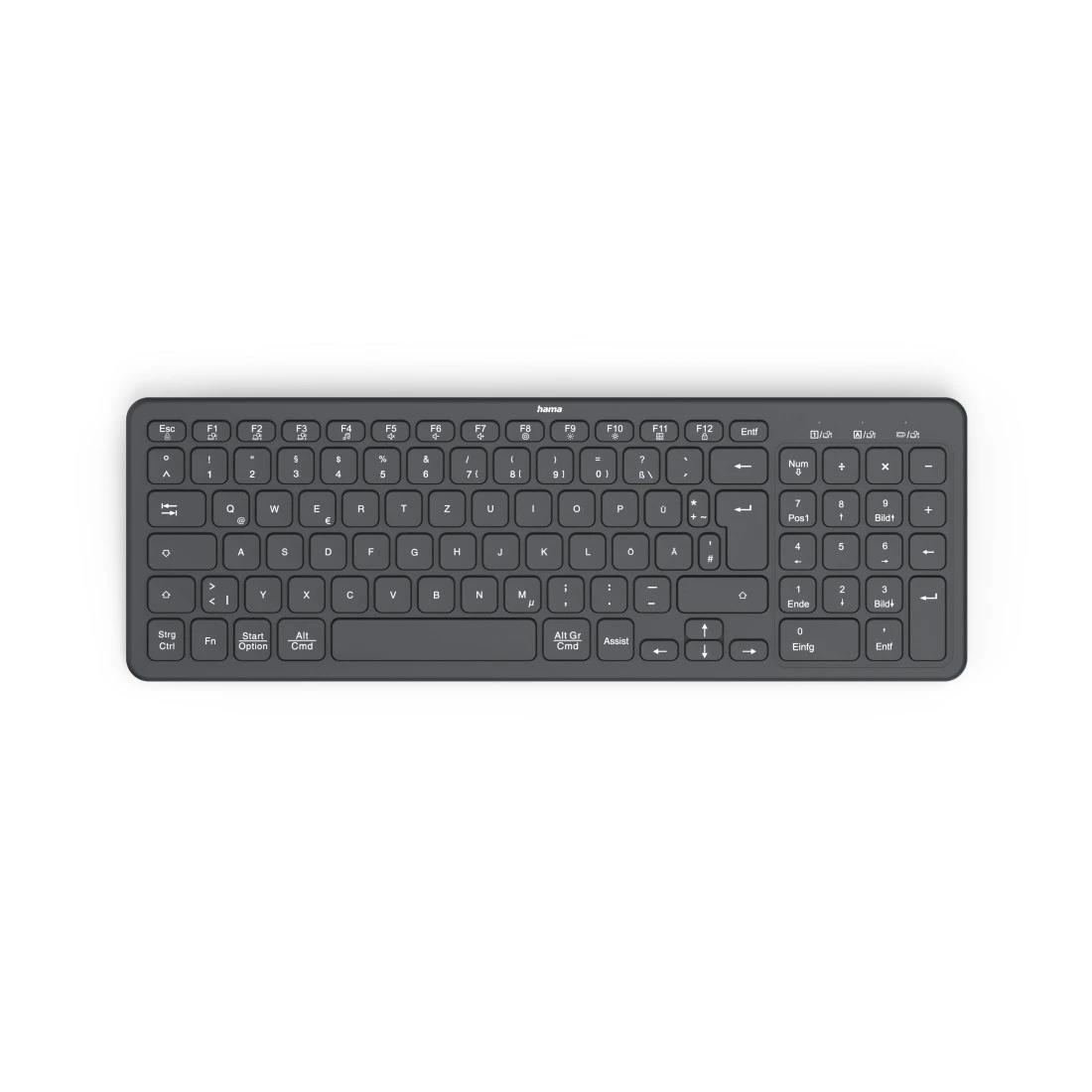 Hama Multi-Device-Tastatur "WK-300", kabellos, Funk / Bluetooth®, Schw., QWERTZ DE