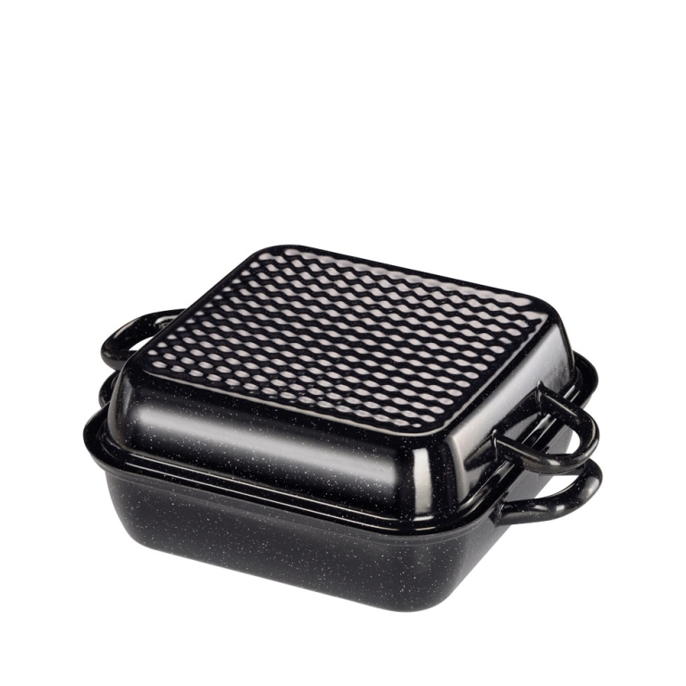 Riess Bratpfanne mit Deckel 26x26cm Schwarz Emaille