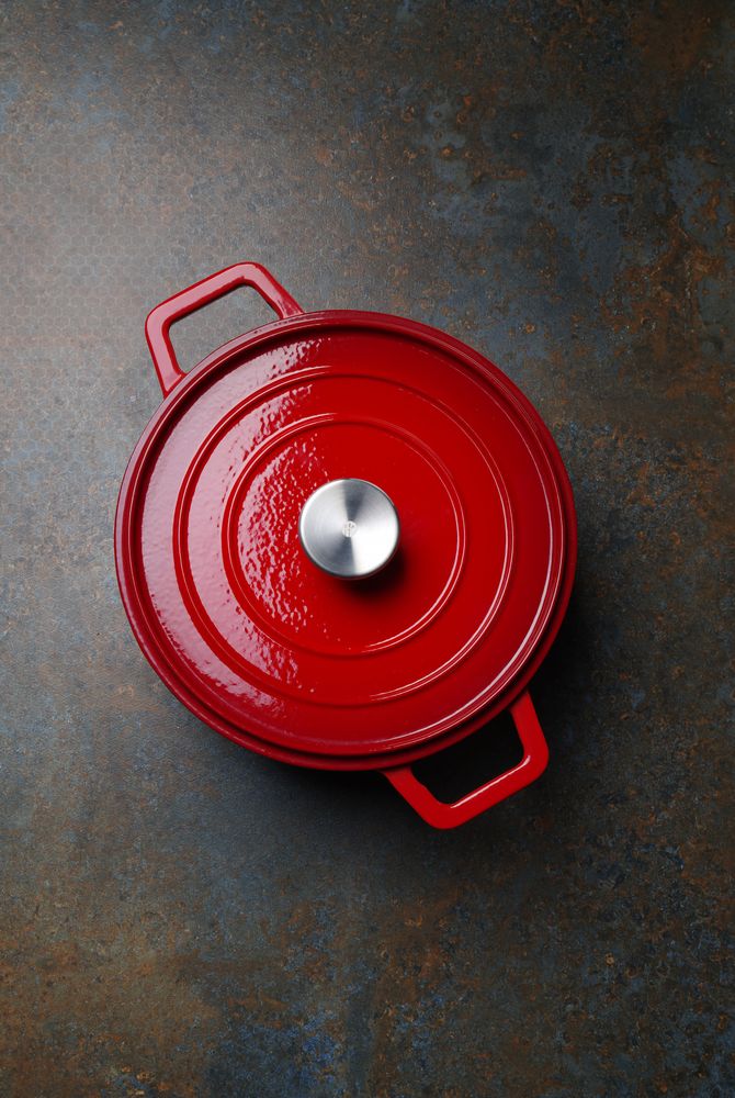 HENDI Emaillierter Gusseisentopf, 3,7L, Rot, 317x240x(H)105mm