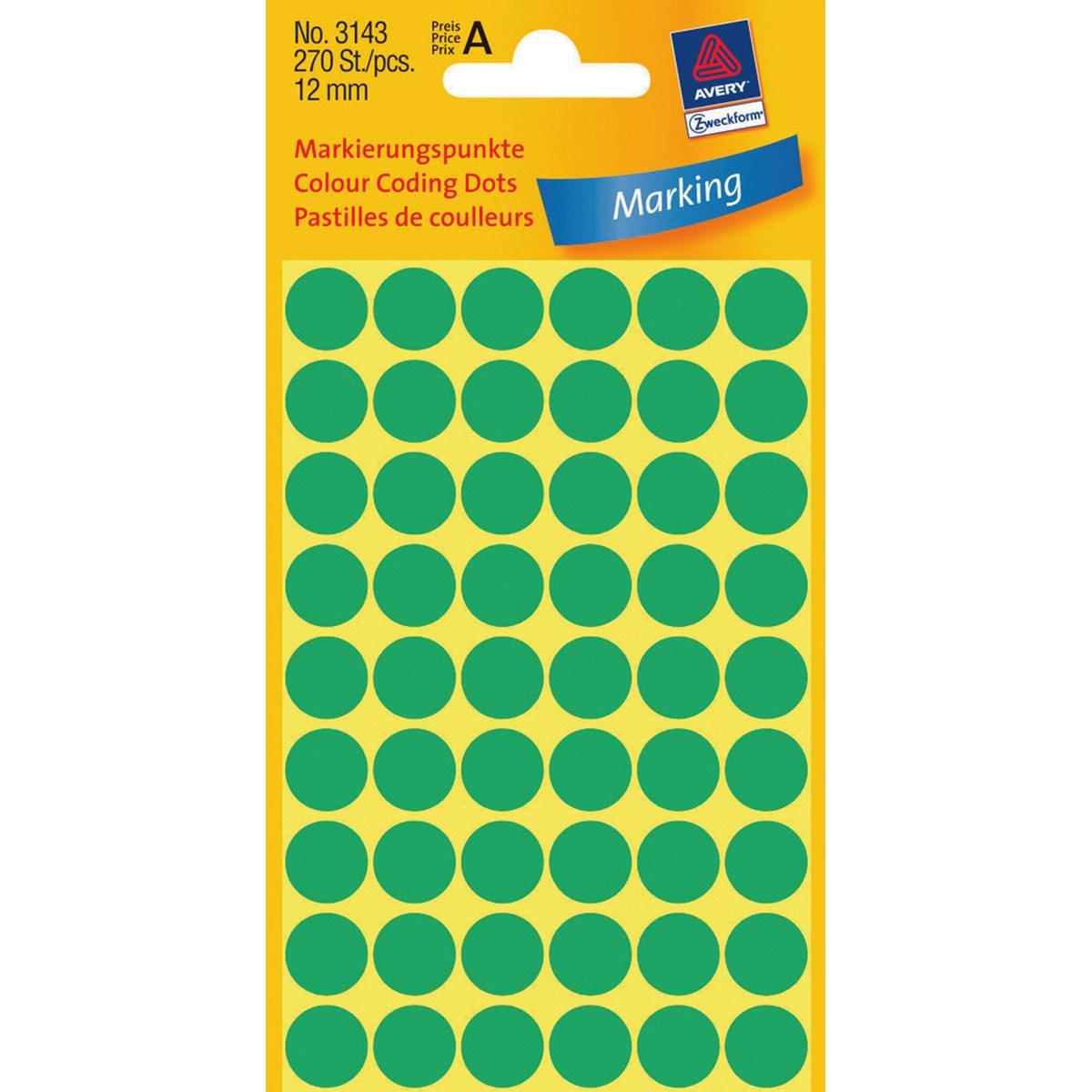 AVERY ZWECKFORM Etiketten 3143 Markierungspunkt Ø12mm grün 270 Stück
